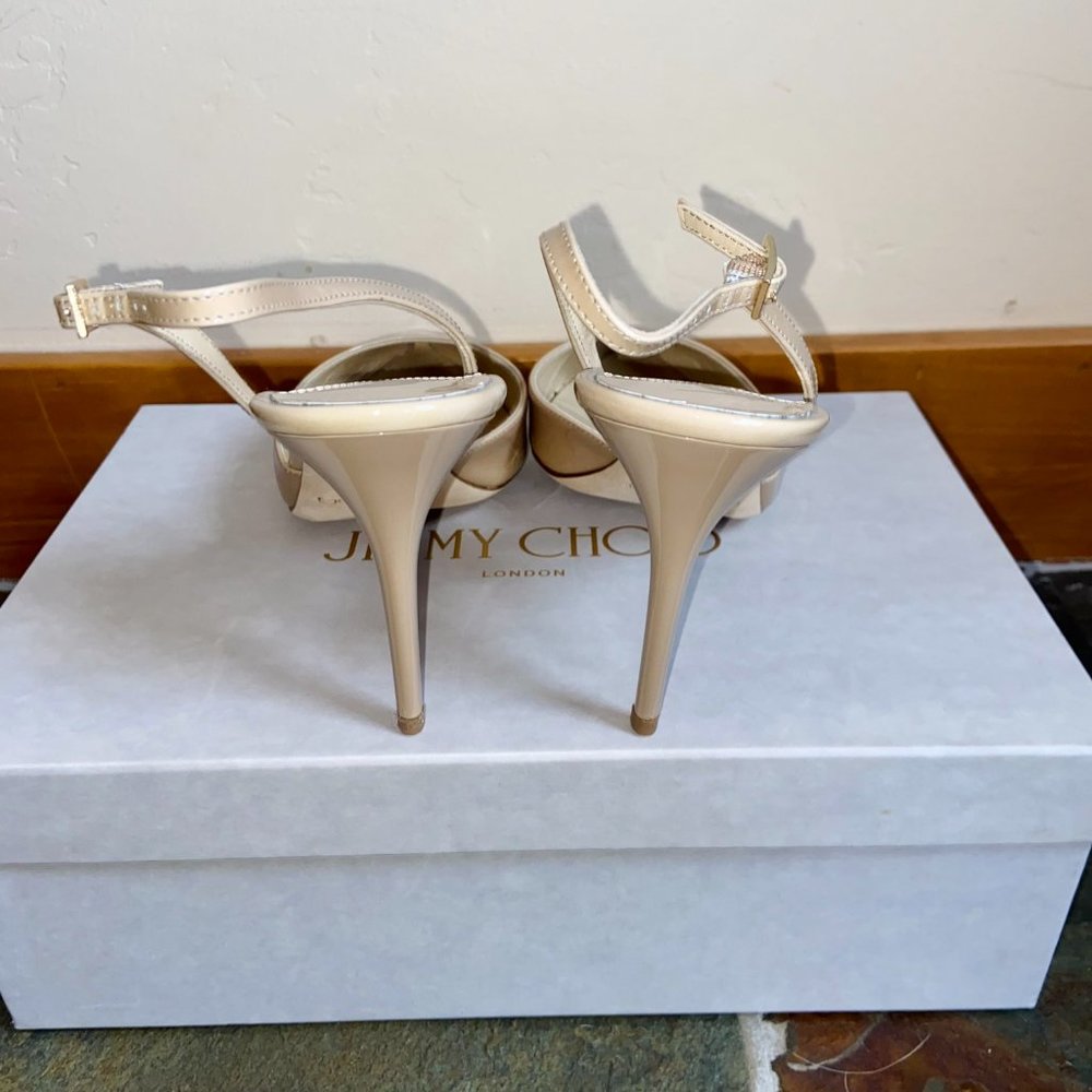Jimmy Choo Women's Nude Tilly Patent Leather Sling-Back Pumps | Size 39.5 (US 9) - Picture 8 of 9